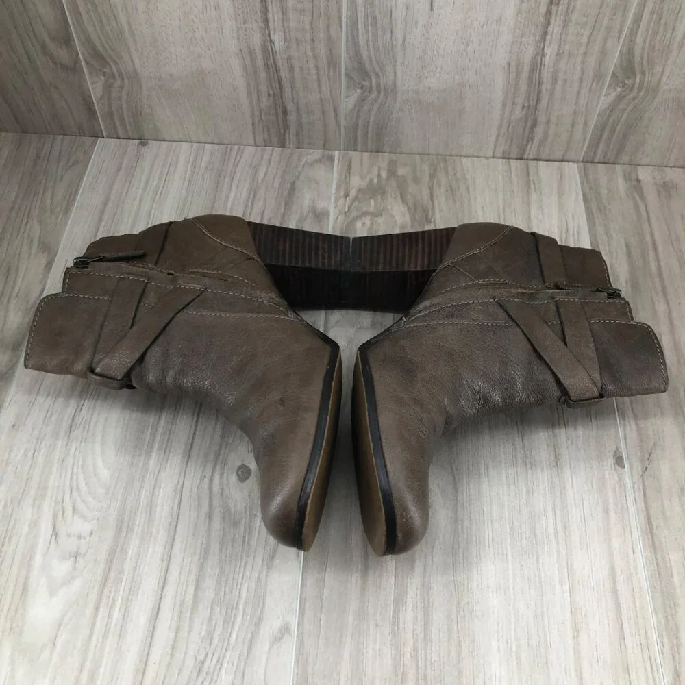 Cole Haan Ankle Boots Womens 7.5B Taupe Brown Leather Zip Booties